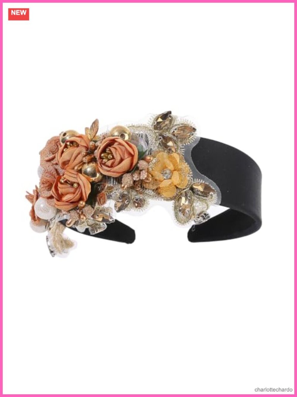 Rhinestone Floral Headband Chunky Flower Bohemian Wedding Hairband Pearls